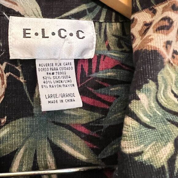 Women’s  E-L-C-C vintage jungle cheetah giraffe button down. Silk linen blend. - Picture 7 of 8